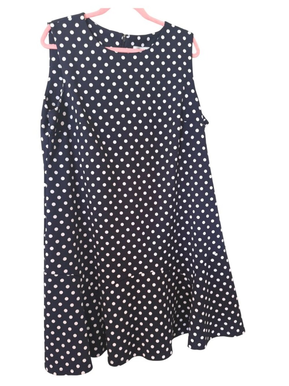 Shelby & Palmer Navy & White Polka Dot Sleeveless Dress with Bottom Ruffle 18W